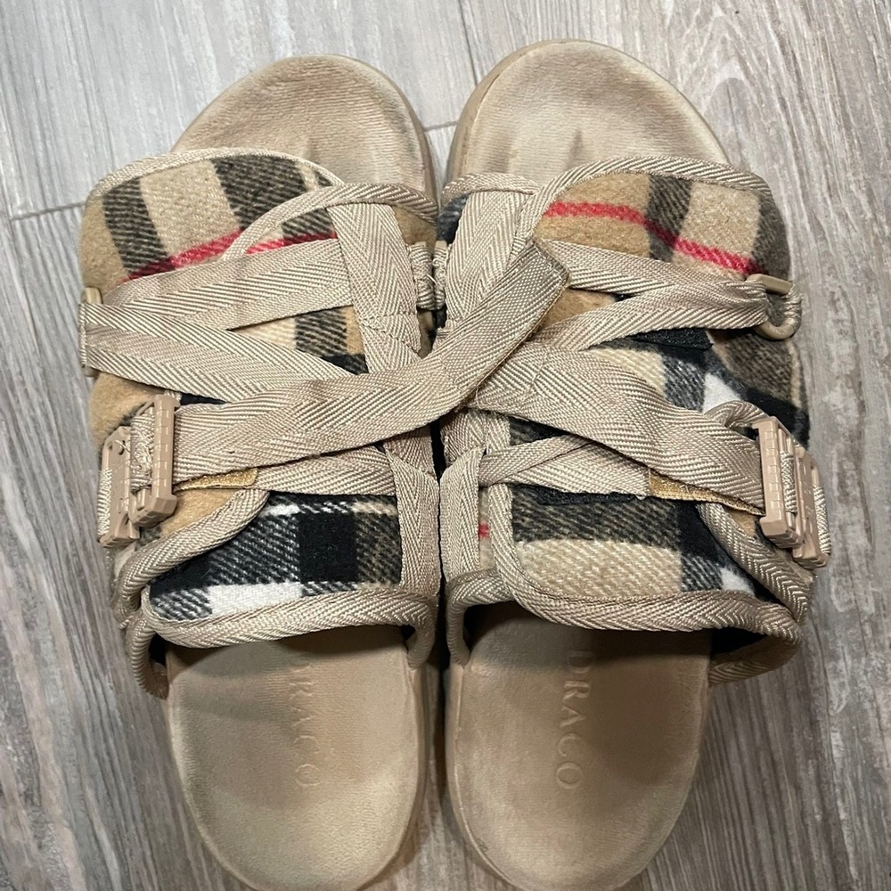 Plaid Sandals with Beige Straps